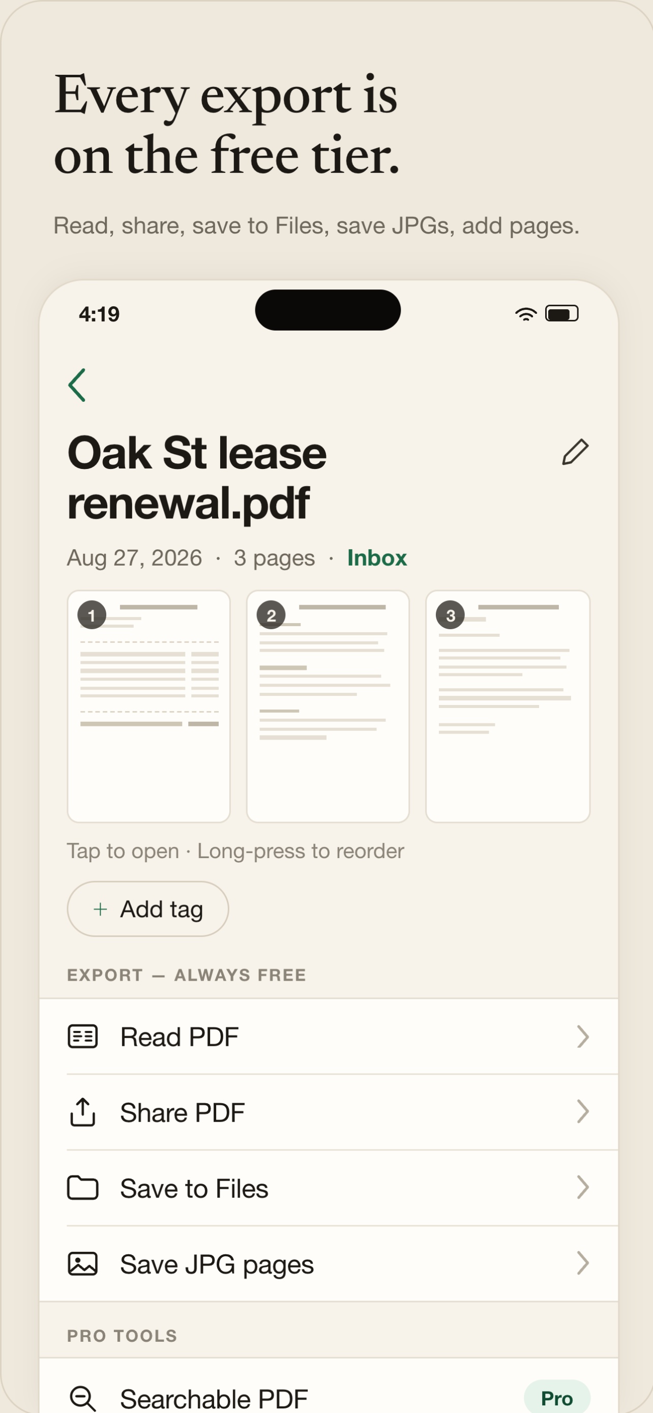 Exporting a document from Honest Scanner