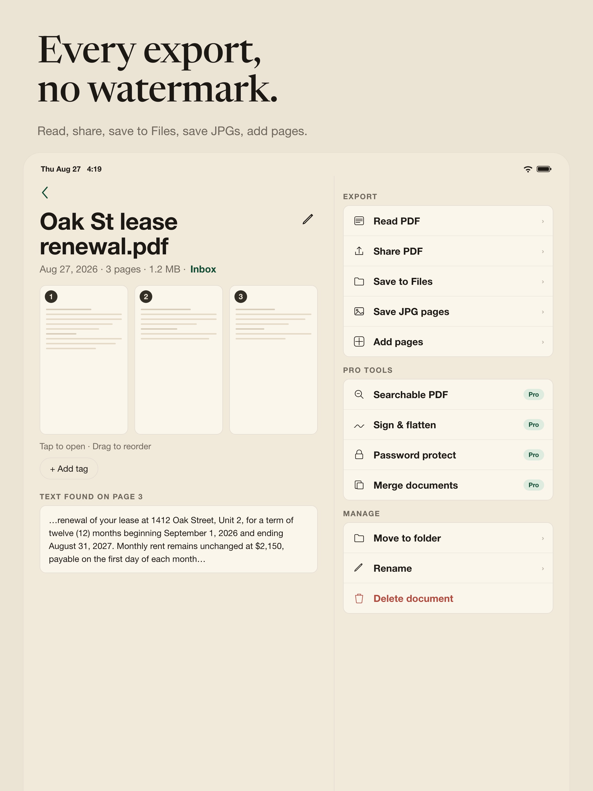Honest Scanner running on iPad with a document open